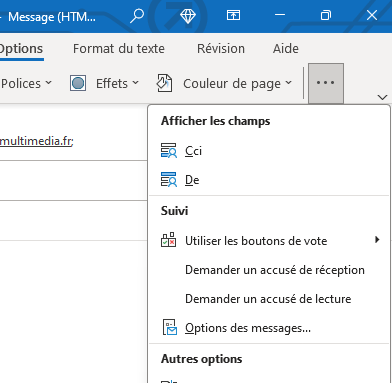 Option de confirmation de réception dans Outlook